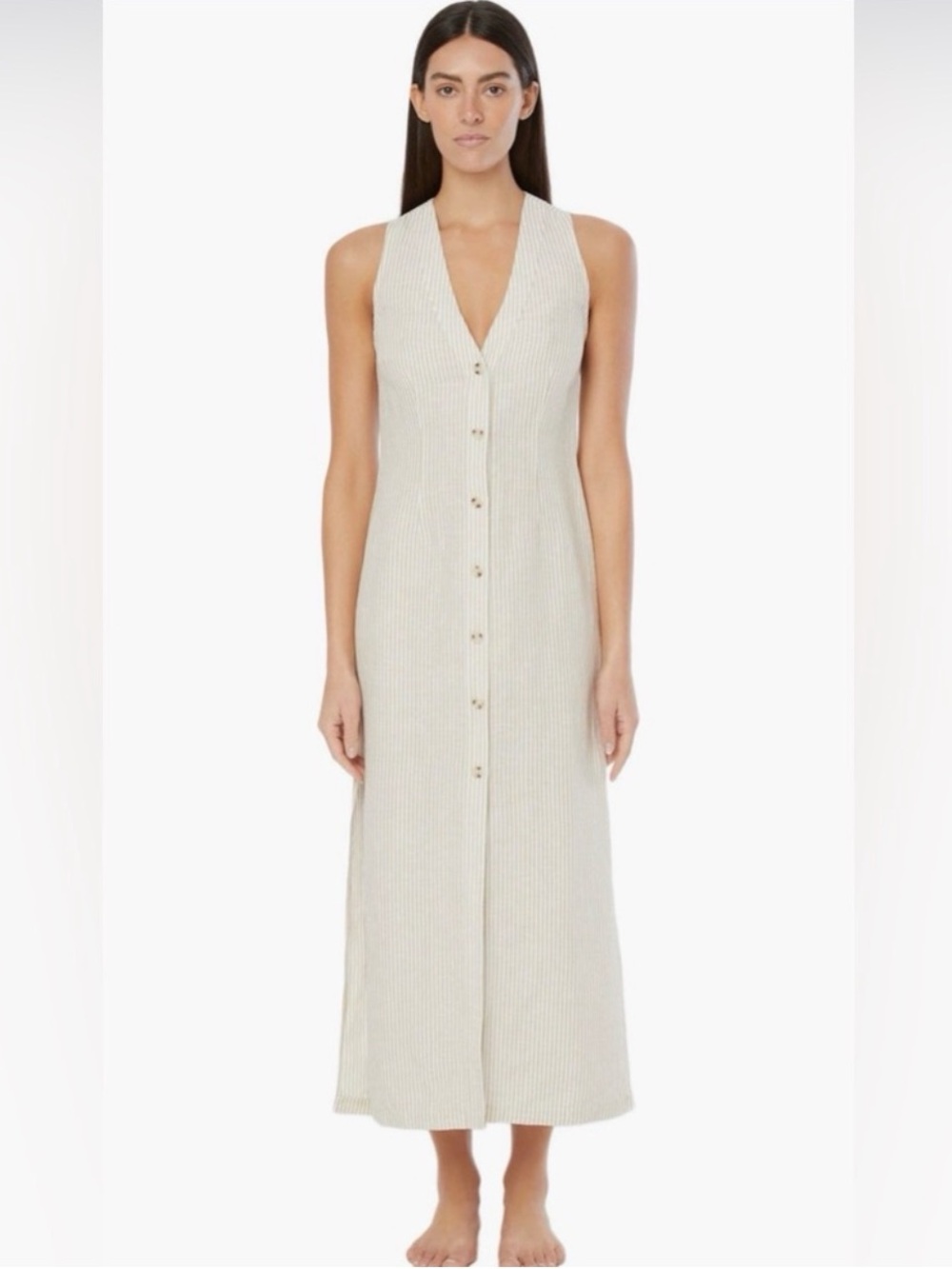 NWT Onia Air Linen Button Down Stripe Maxi Dress Size XL Coastal Chic Resortwear
